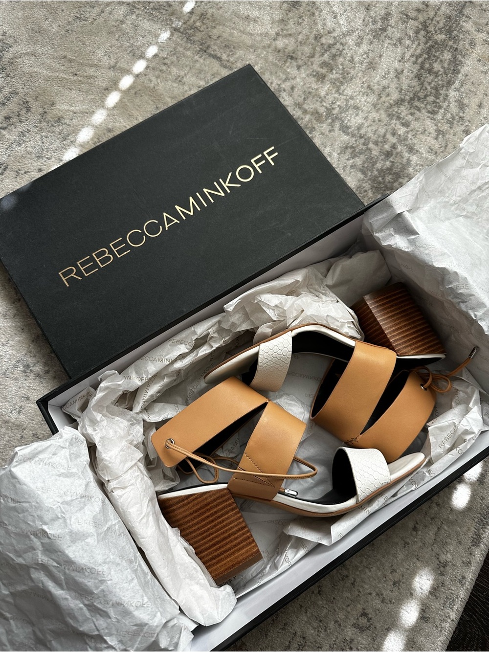 Rebecca Minkoff Christy Sandals - Nude/White/Snake Embossed Leather